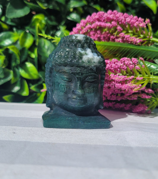 Moss Agate Crystal Buddha Head