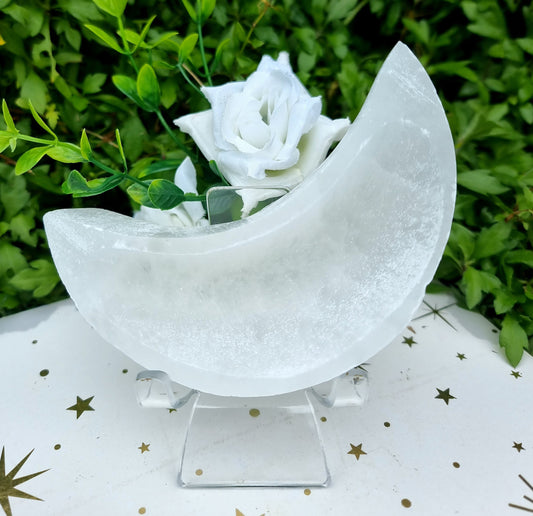 Selenite (satin spar) Crescent Moon Bowl