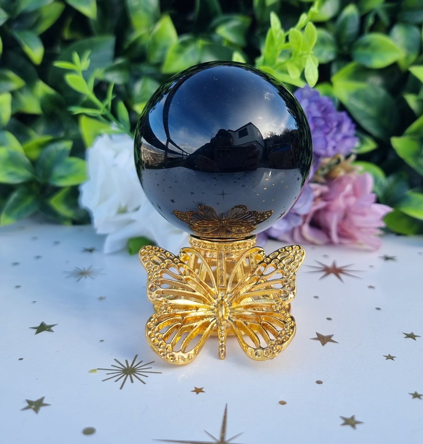 Golden Butterfly Sphere Stand