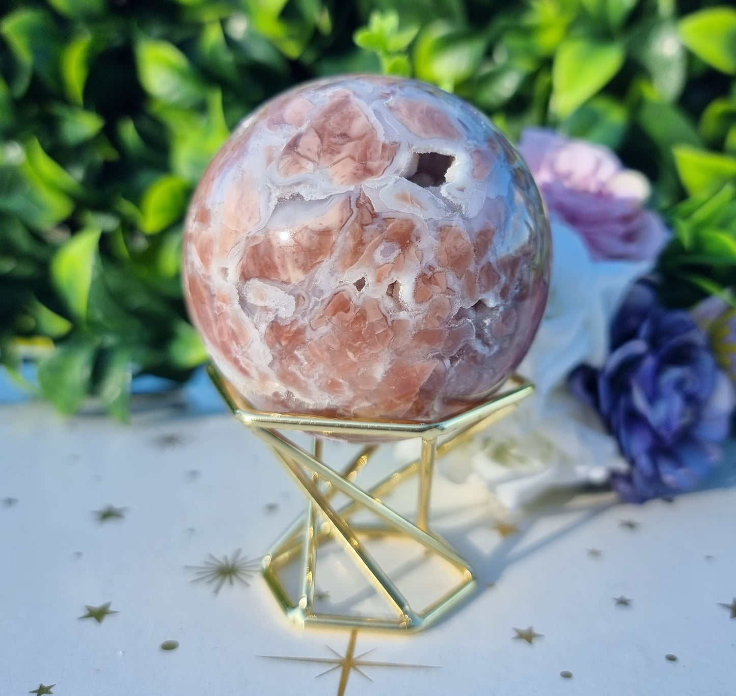 Pink Agate and Quartz Sphere