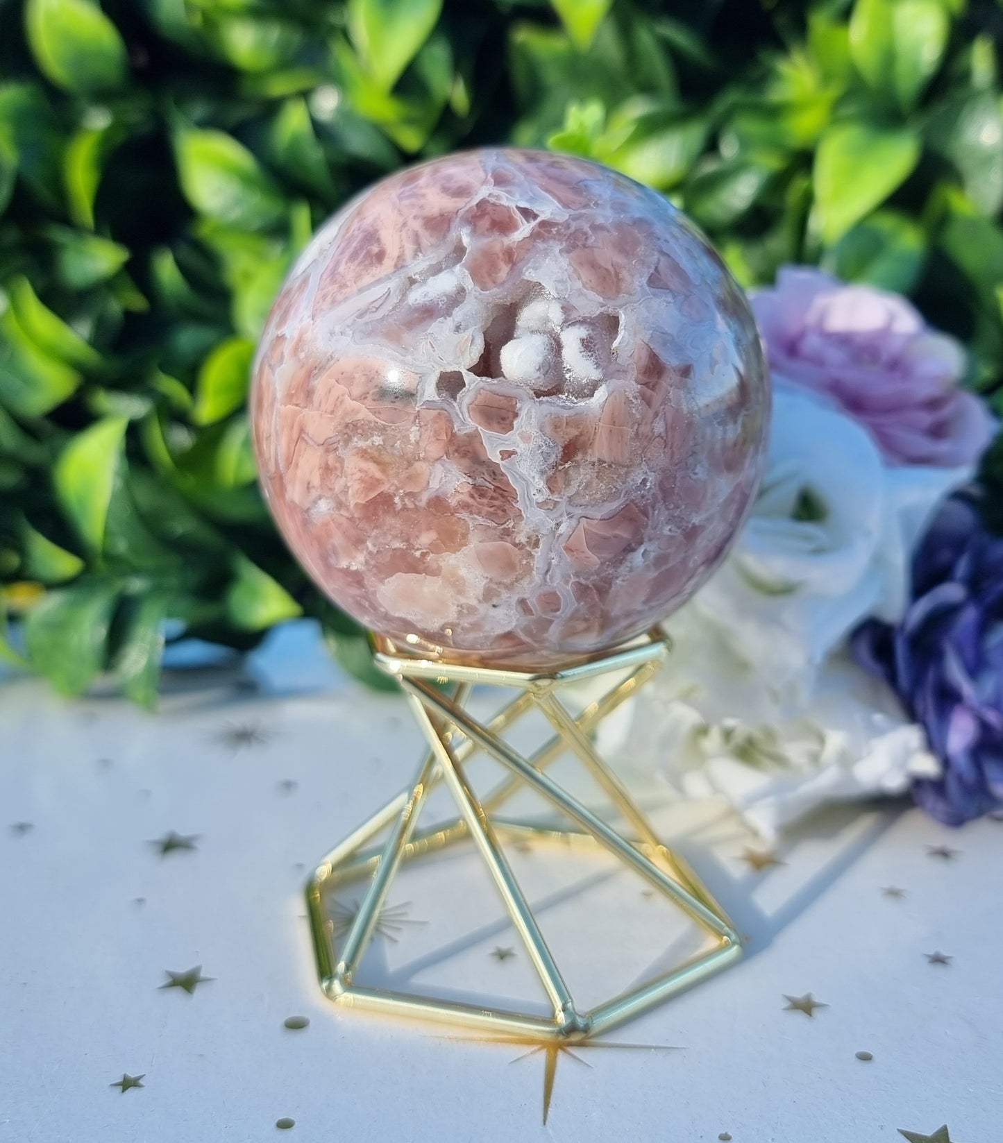 Pink Agate and Quartz Sphere