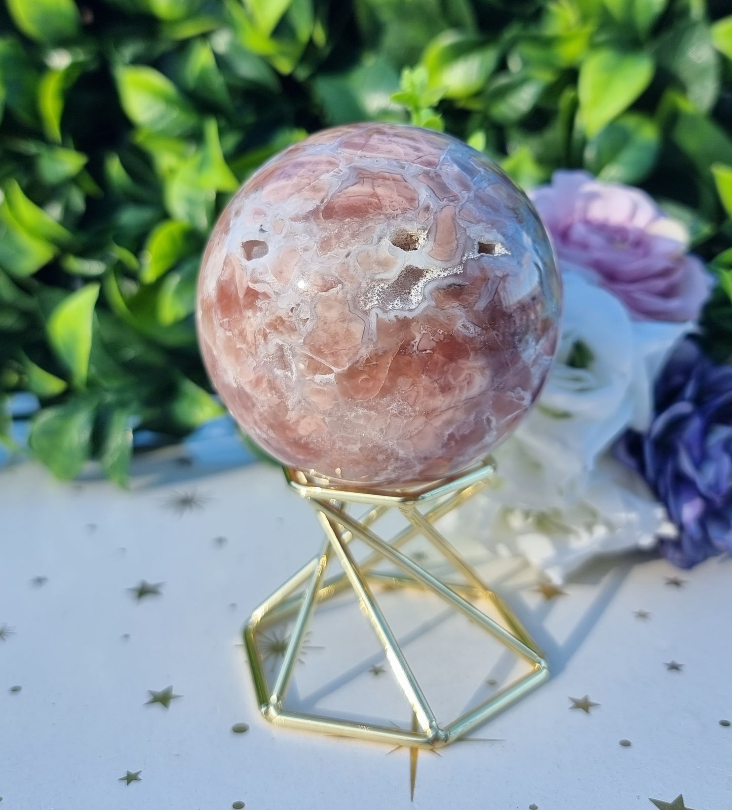 Pink Agate and Quartz Sphere