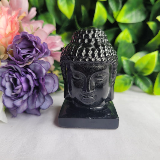 Black Obsidian Crystal Buddha Head