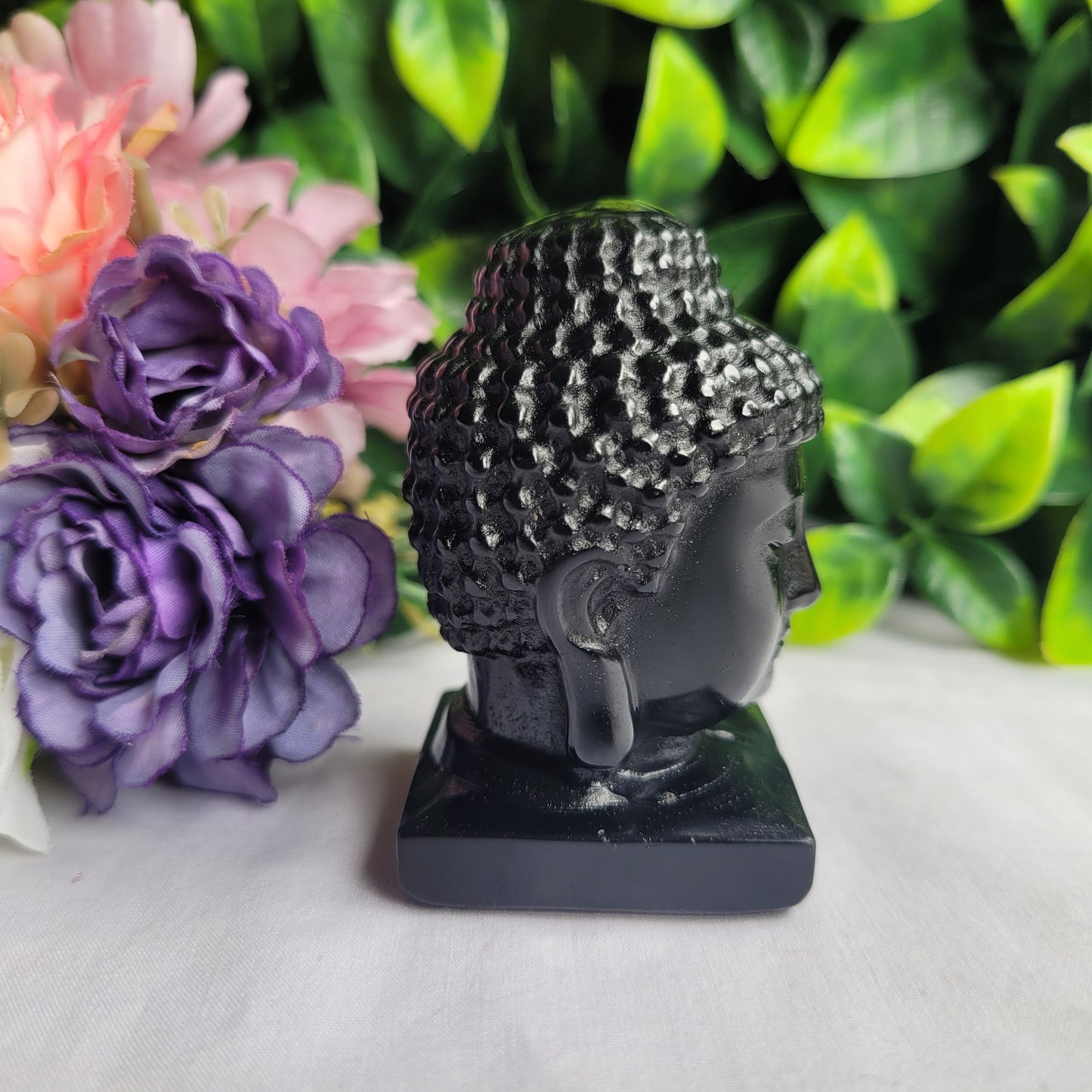 Black Obsidian Crystal Buddha Head