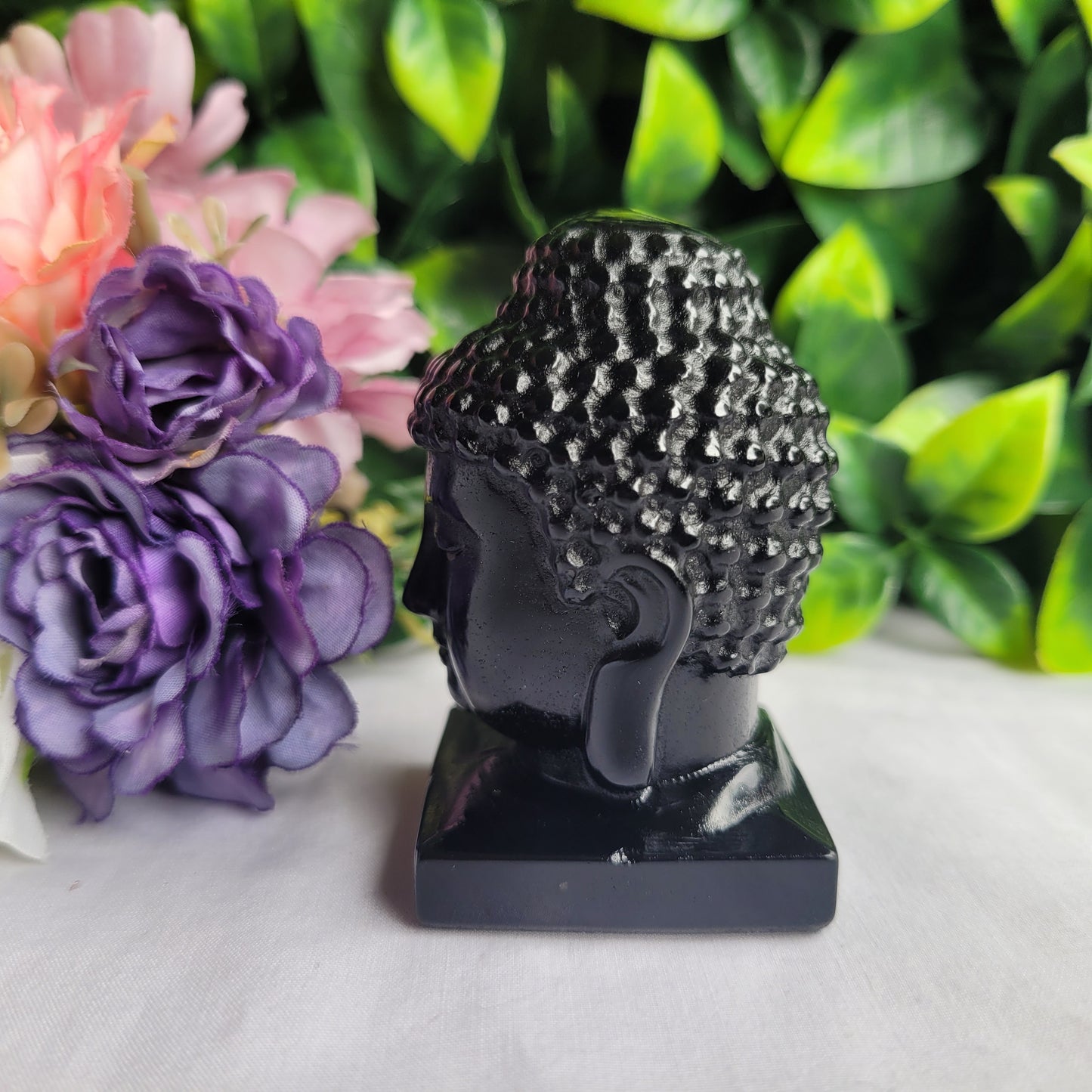 Black Obsidian Crystal Buddha Head