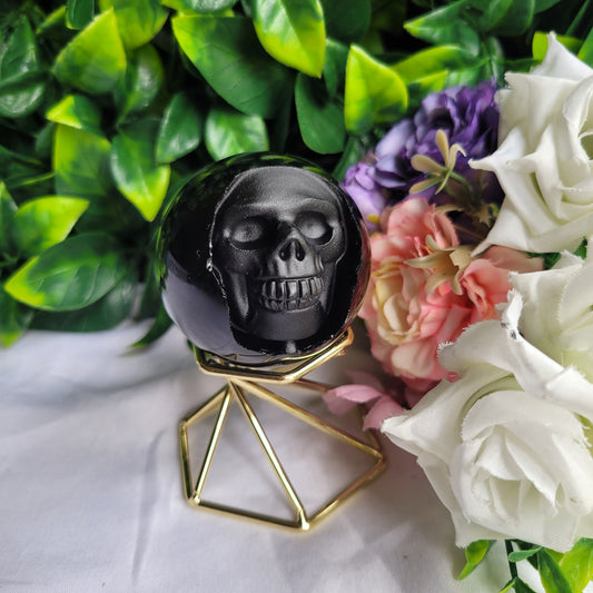 Black Obsidian Skull Sphere