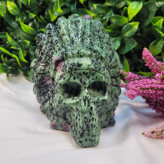 Ruby Zoisite Native American Skull