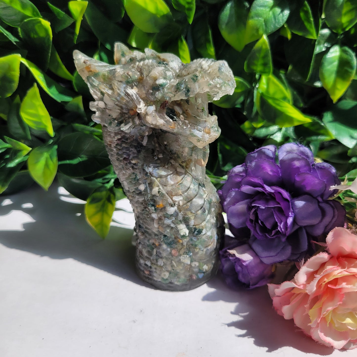 Standing Dragon crystal chips in resin