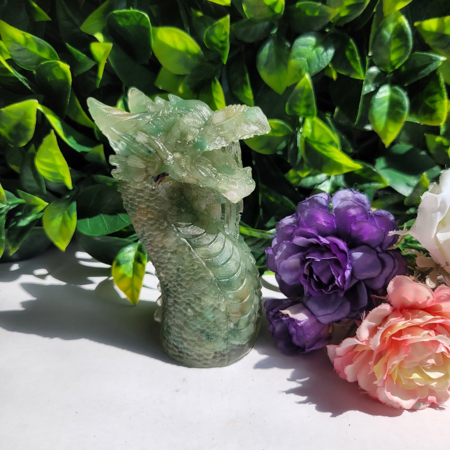 Standing Dragon crystal chips in resin