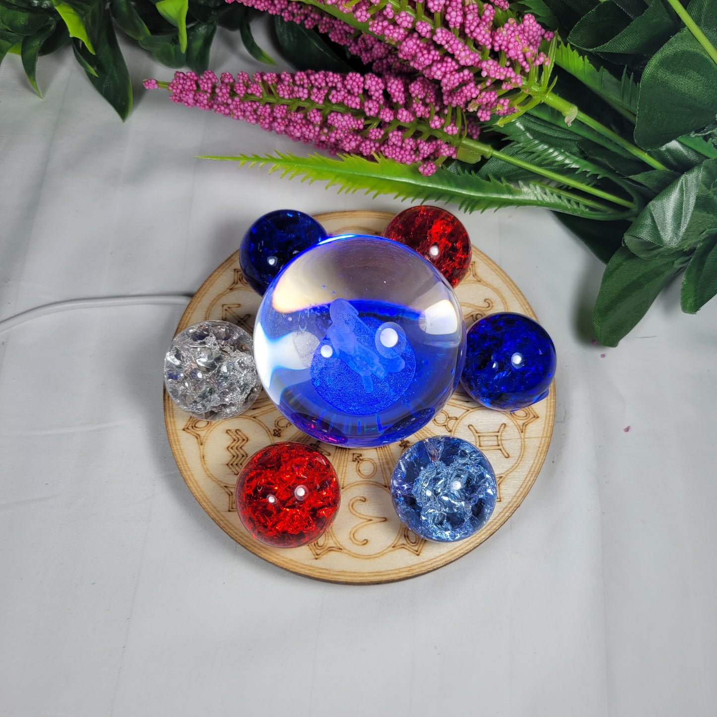 Wooden Zodiac Sphere light stand