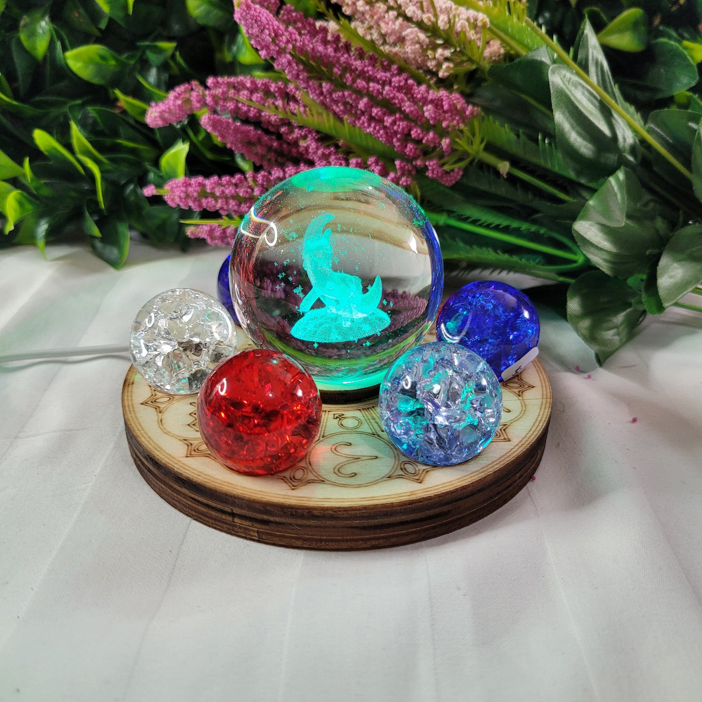 Wooden Zodiac Sphere light stand