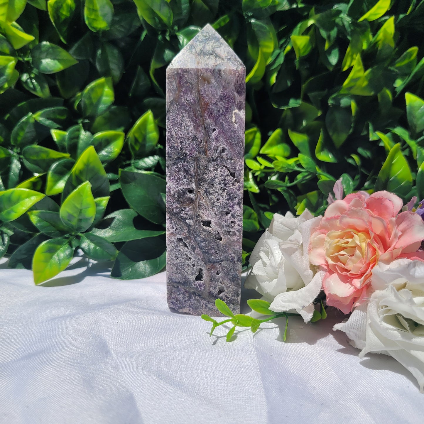 Brecciated Fluorite with Quartz Tower