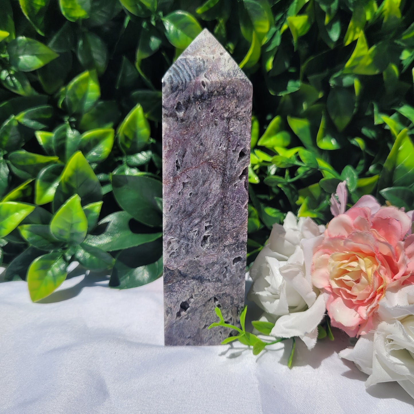 Brecciated Fluorite with Quartz Tower