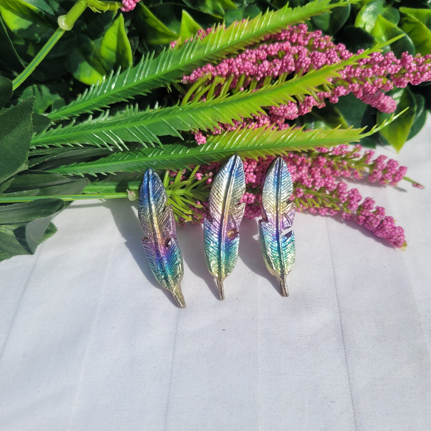 Bismuth Feather Carvings