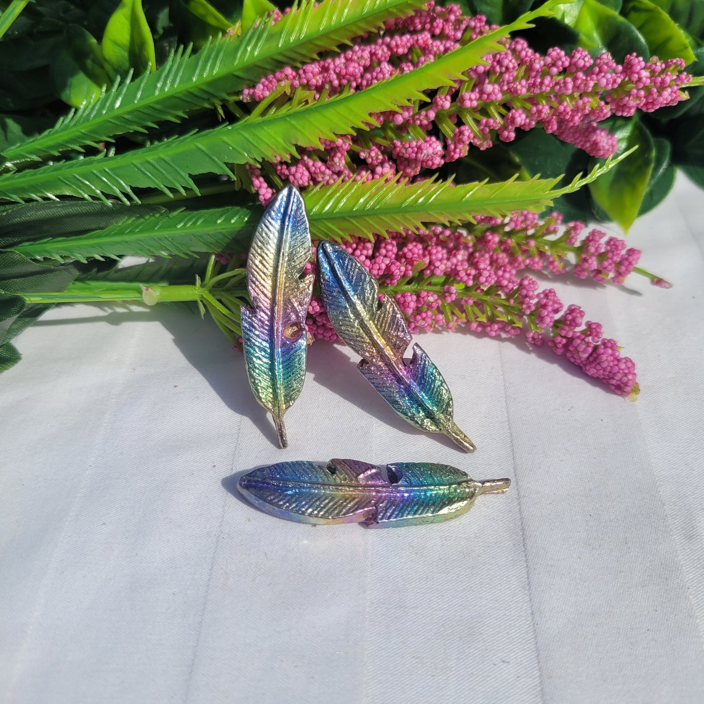 Bismuth Feather Carvings