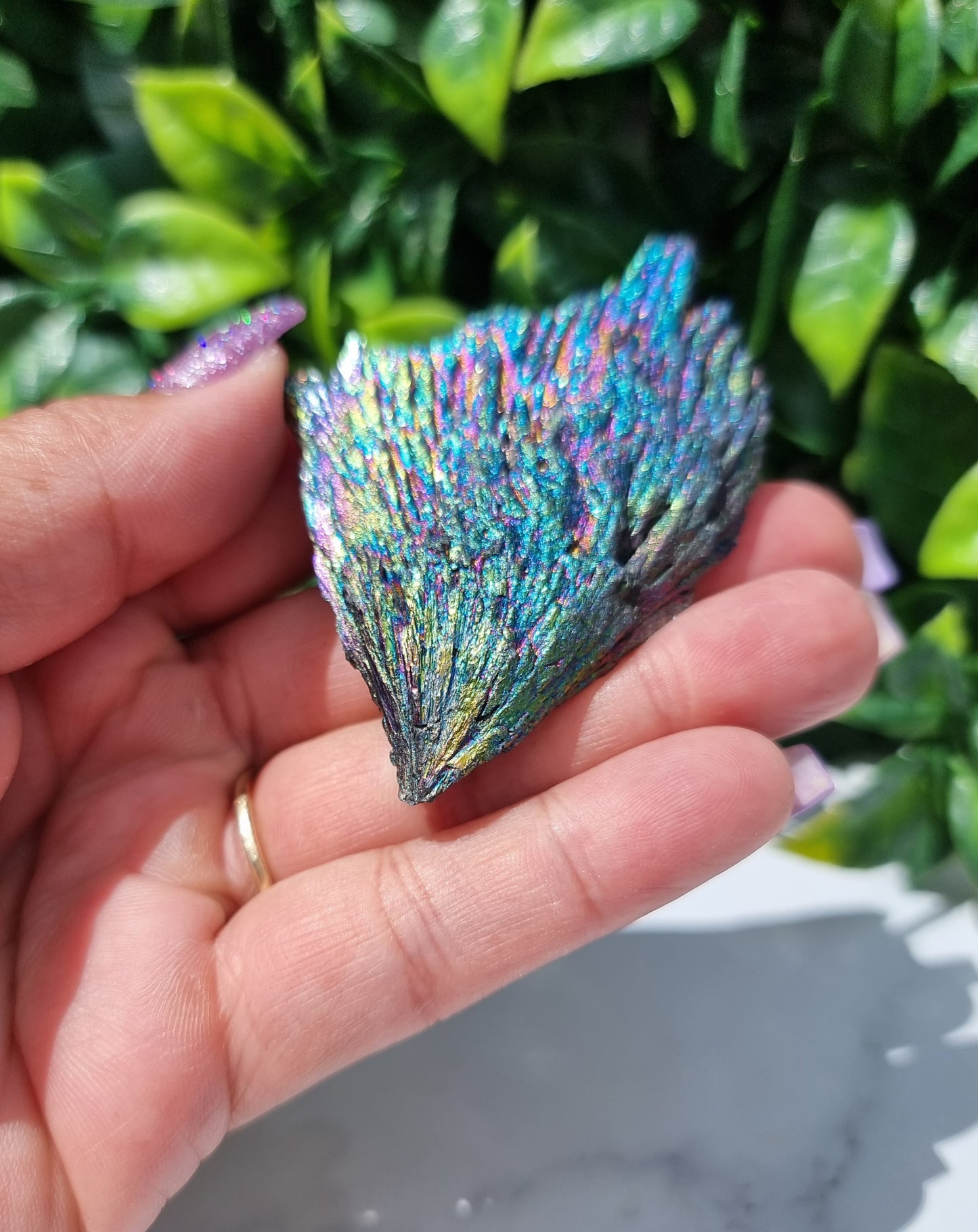 Rainbow Aura Kyanite Feather