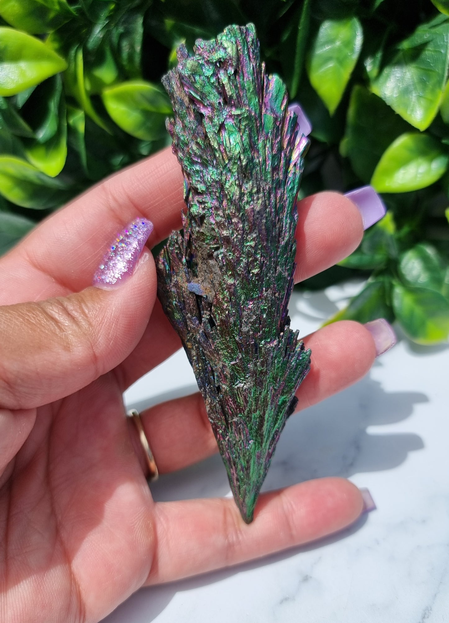 Rainbow Aura Kyanite Feather