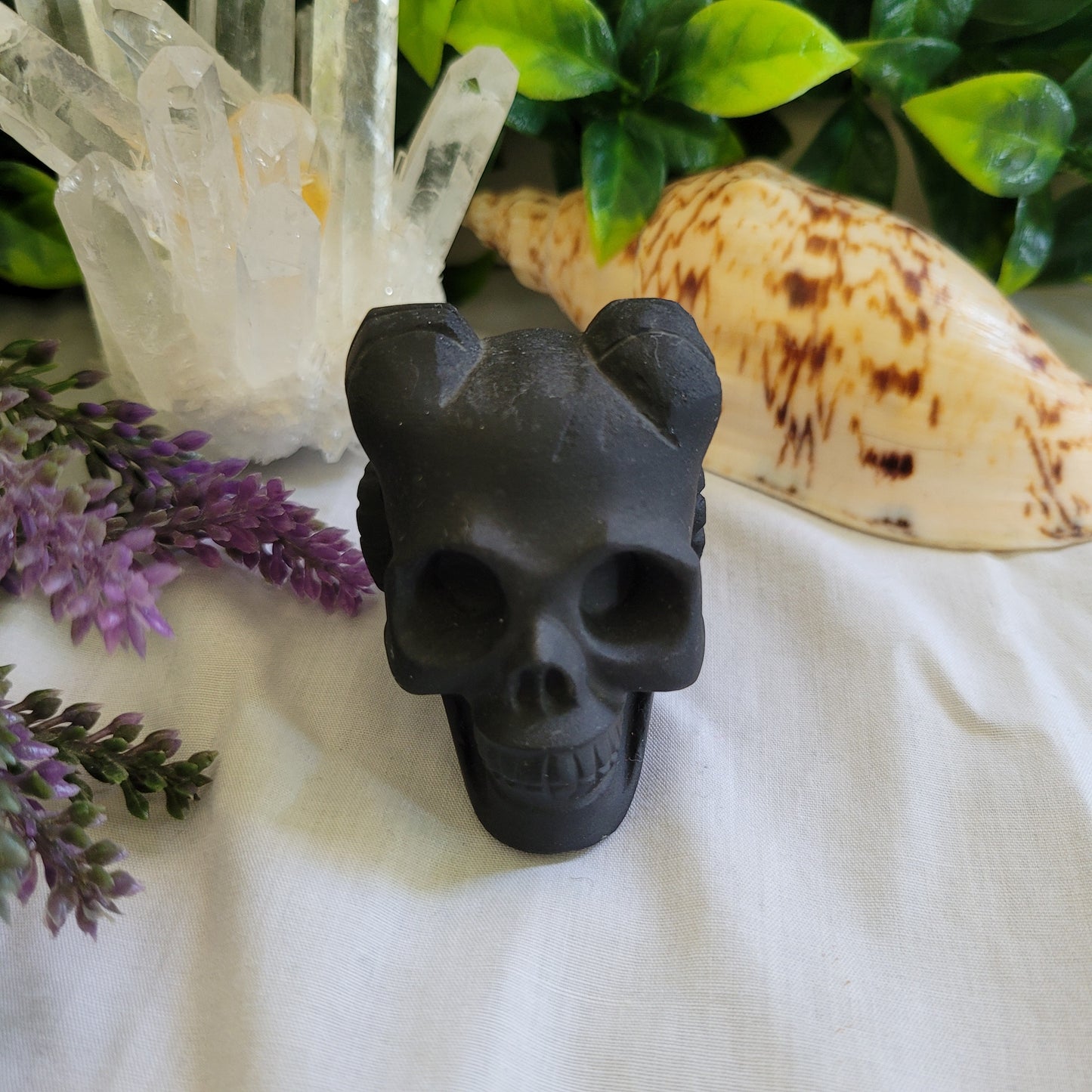 Black Obsidian Horn Skull