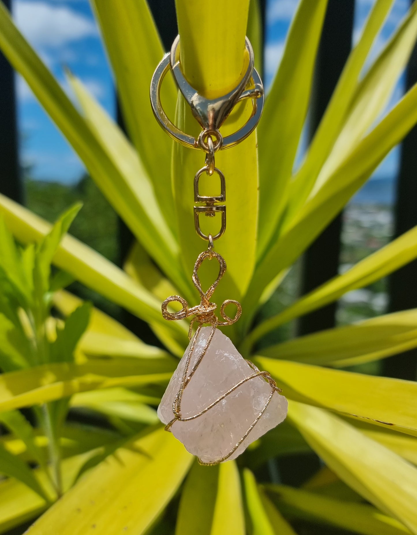 Raw Rose Quartz Keyring