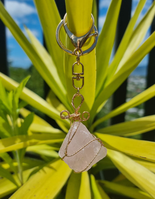 Raw Rose Quartz Keyring