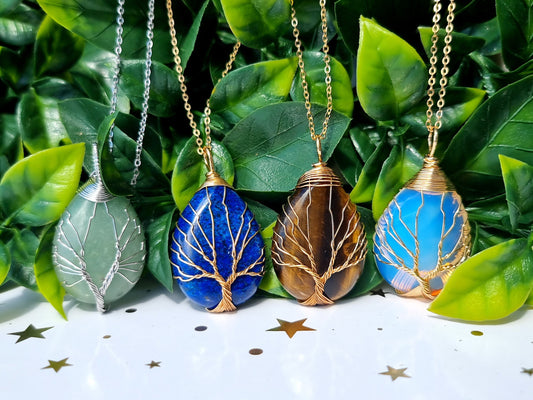 Crystal Teardrop Tree of Life Necklace