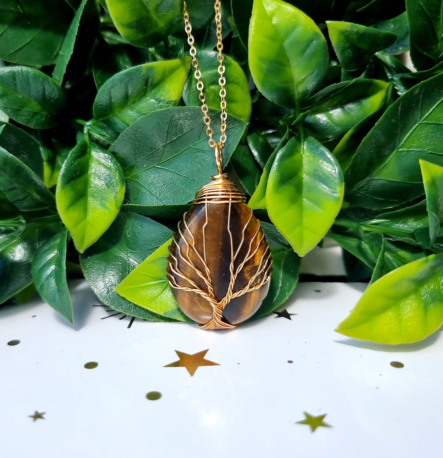 Crystal Teardrop Tree of Life Necklace