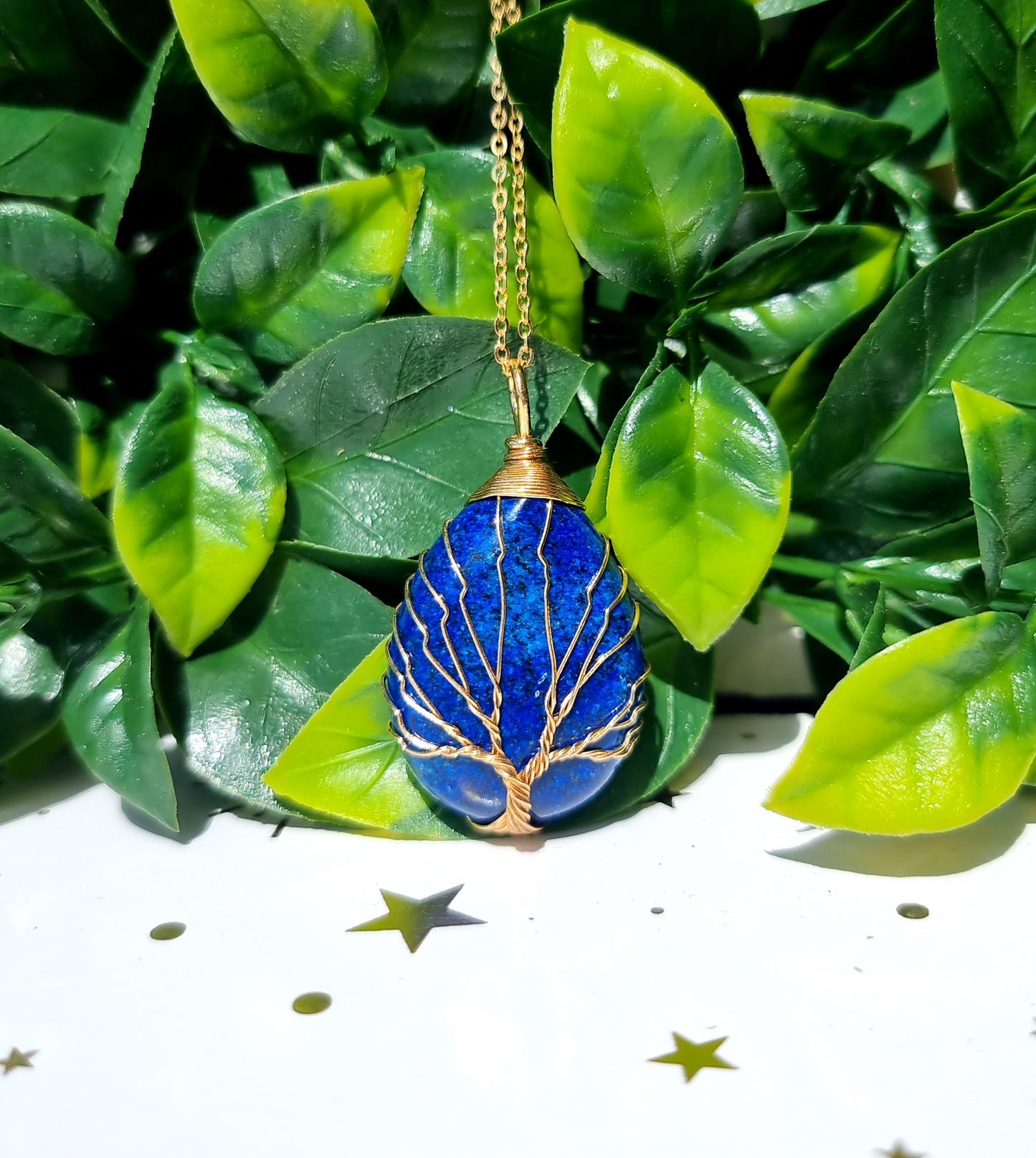 Crystal Teardrop Tree of Life Necklace