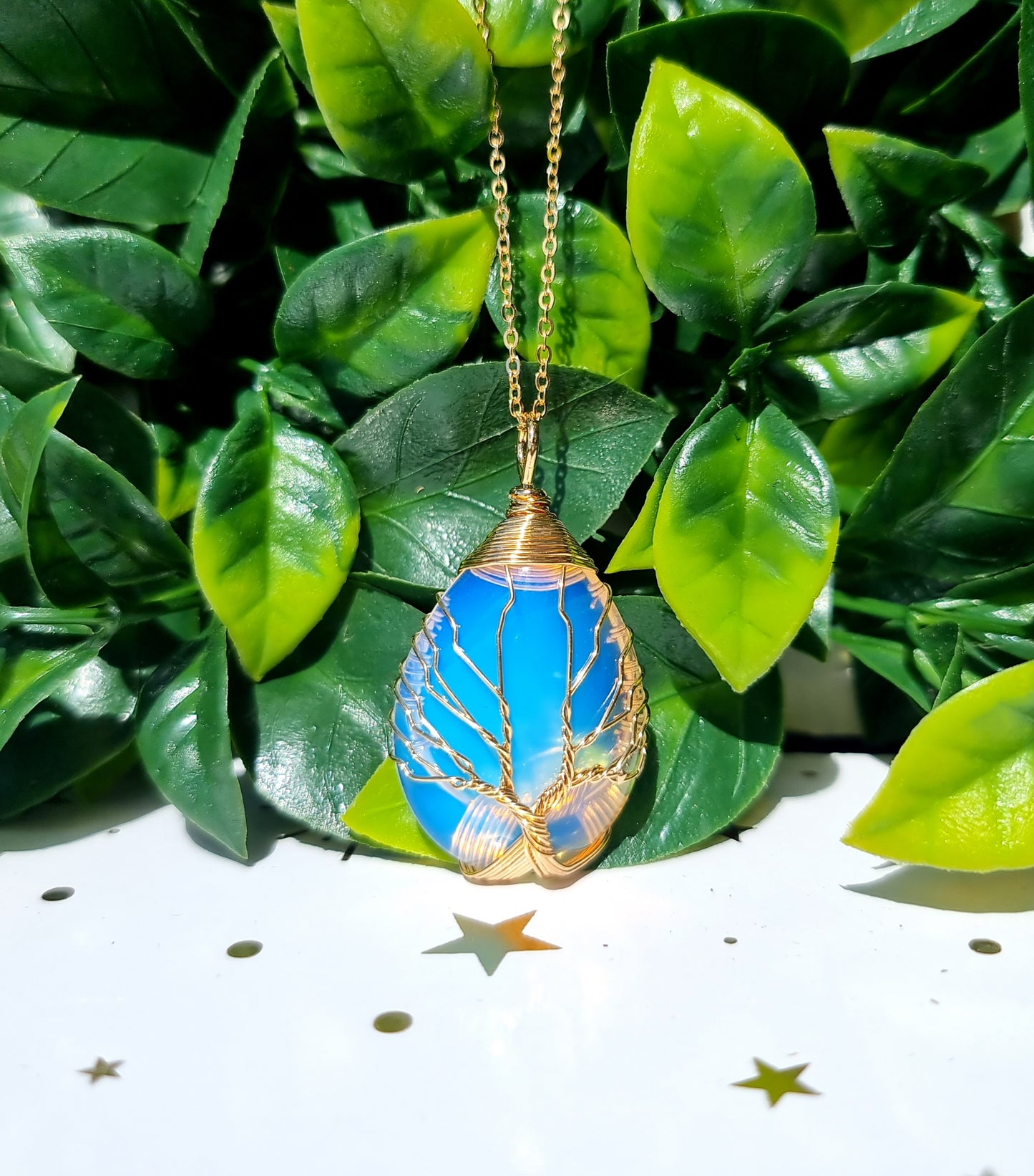 Crystal Teardrop Tree of Life Necklace