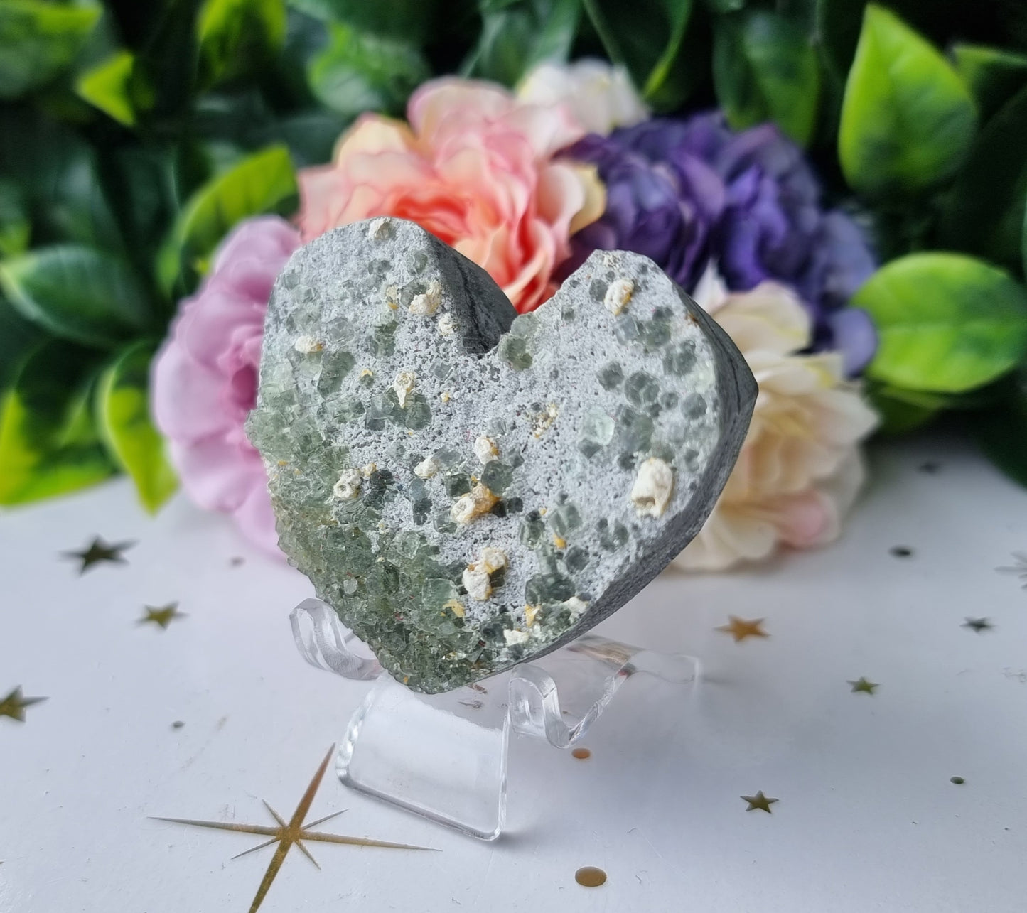 Green Fluorite Cluster Heart