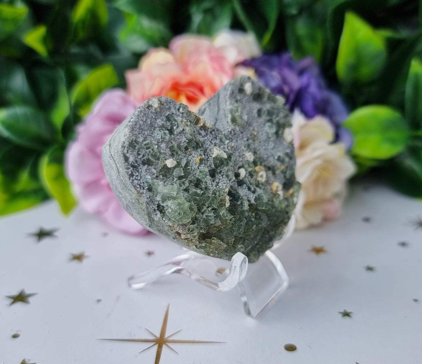 Green Fluorite Cluster Heart