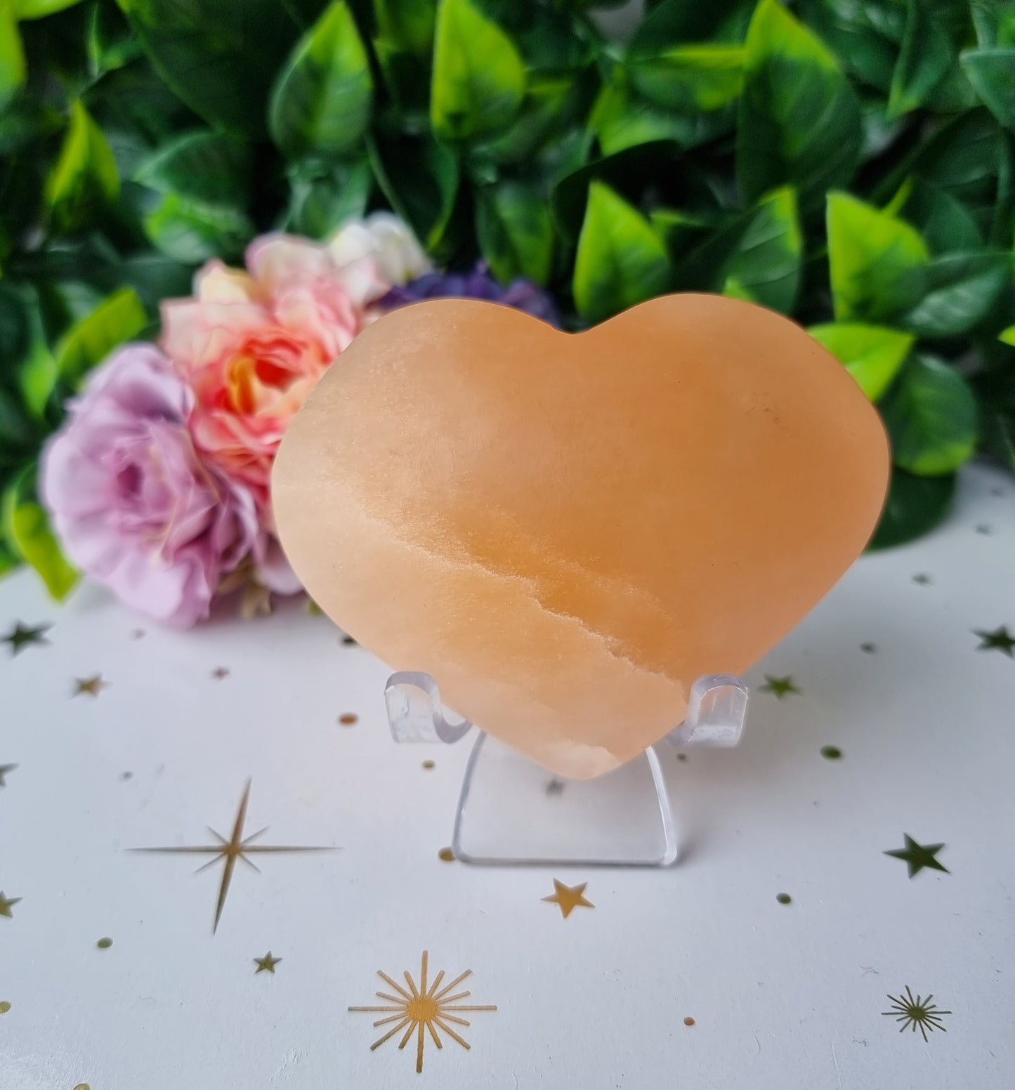 Peach Selenite Heart