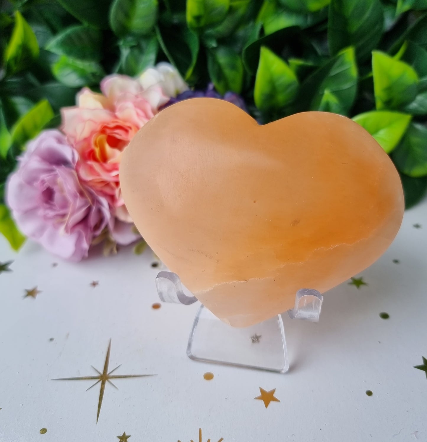 Peach Selenite Heart