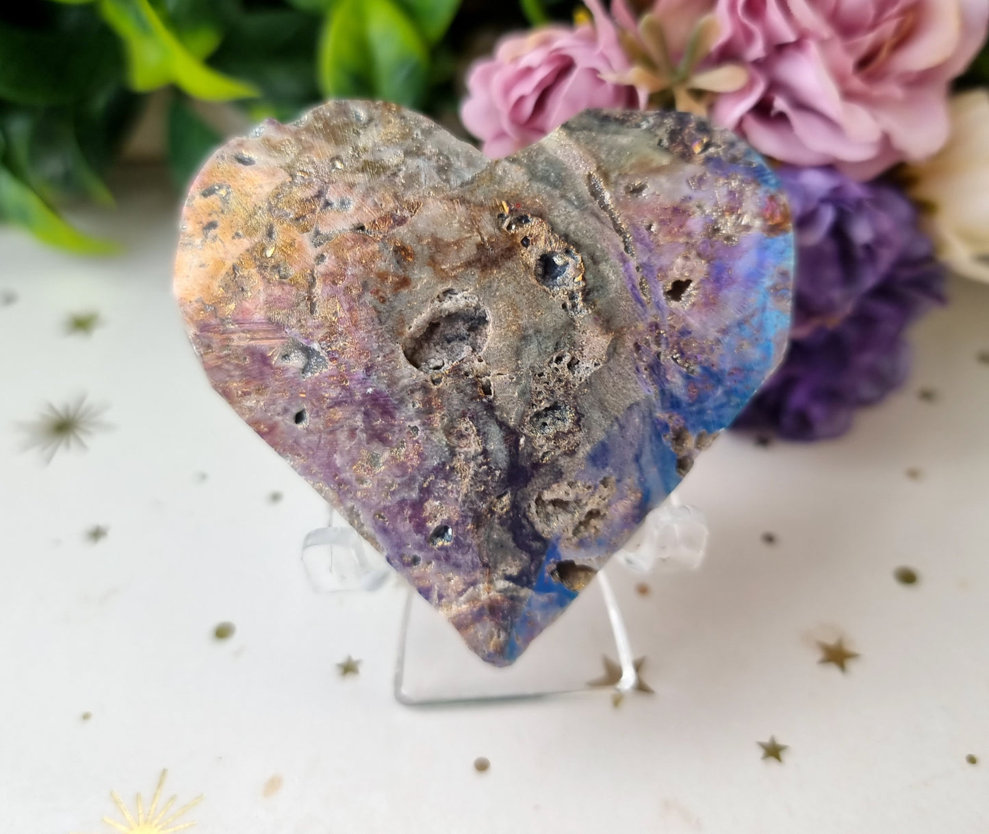 Aura Coated Druzy Quartz on matrix Heart