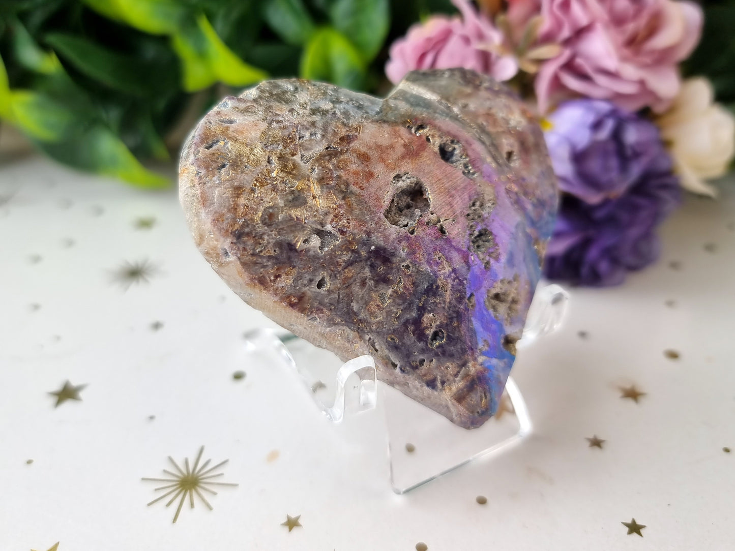 Aura Coated Druzy Quartz on matrix Heart