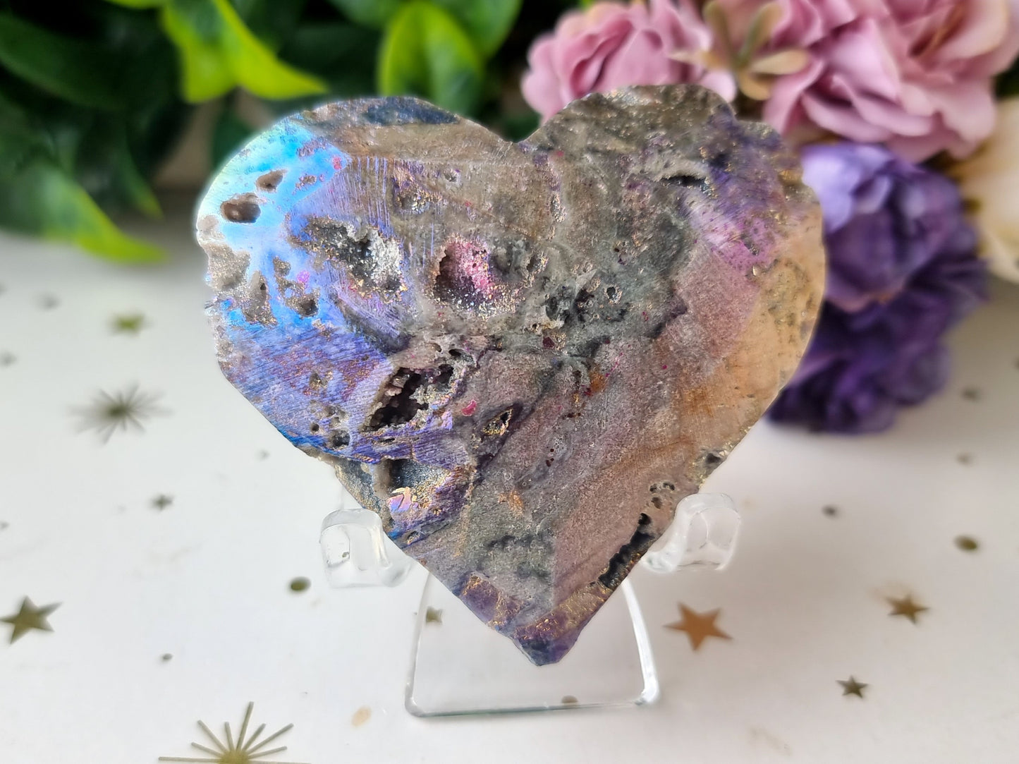 Aura Coated Druzy Quartz on matrix Heart