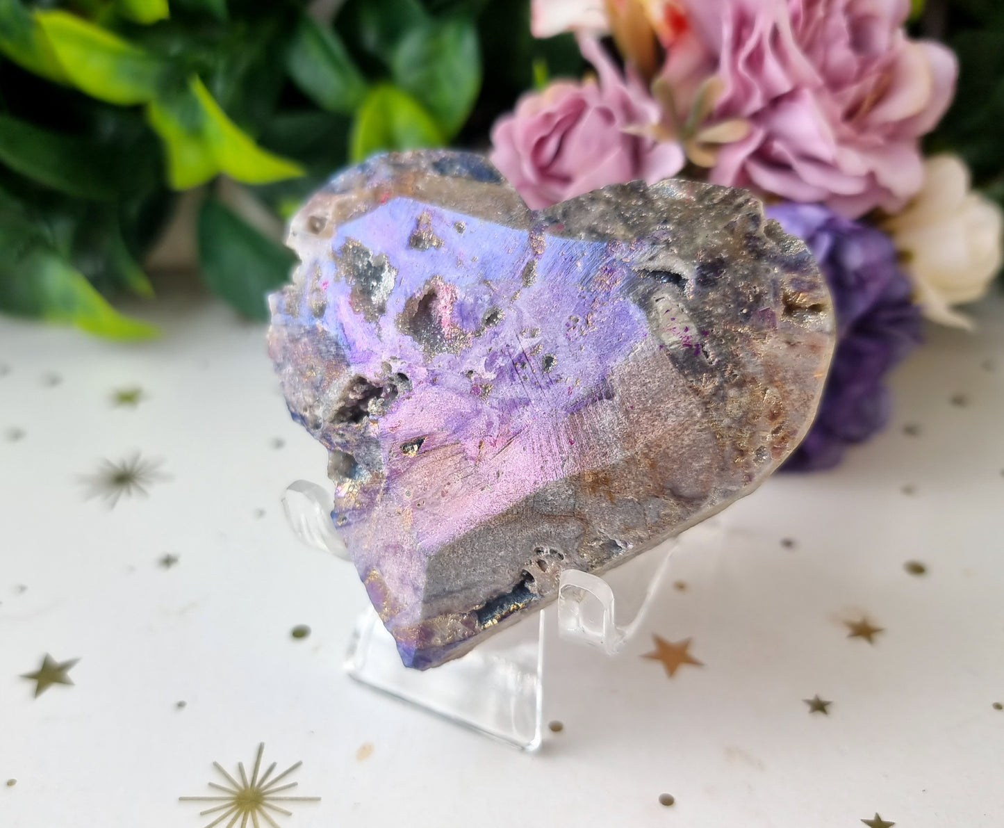 Aura Coated Druzy Quartz on matrix Heart