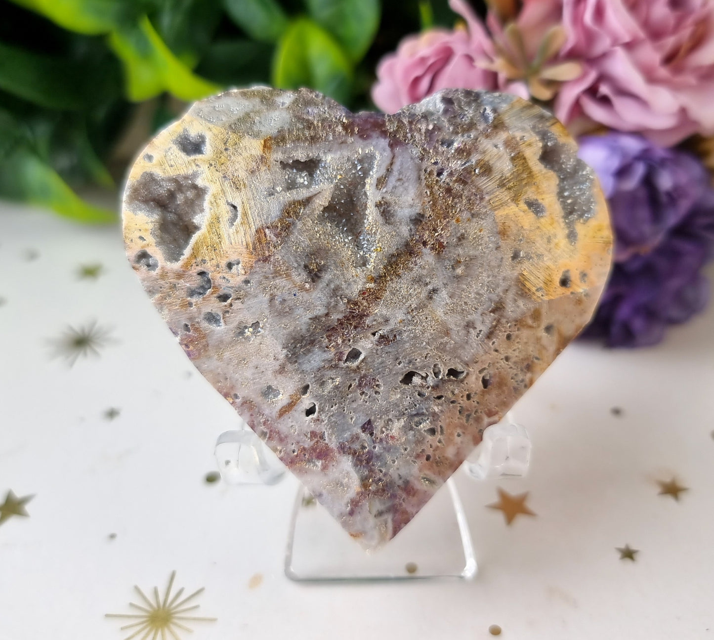 Aura Coated Druzy Quartz on Matrix Heart