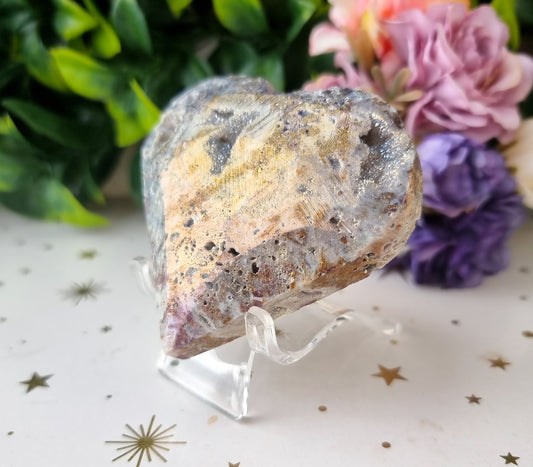 Aura Coated Druzy Quartz on Matrix Heart