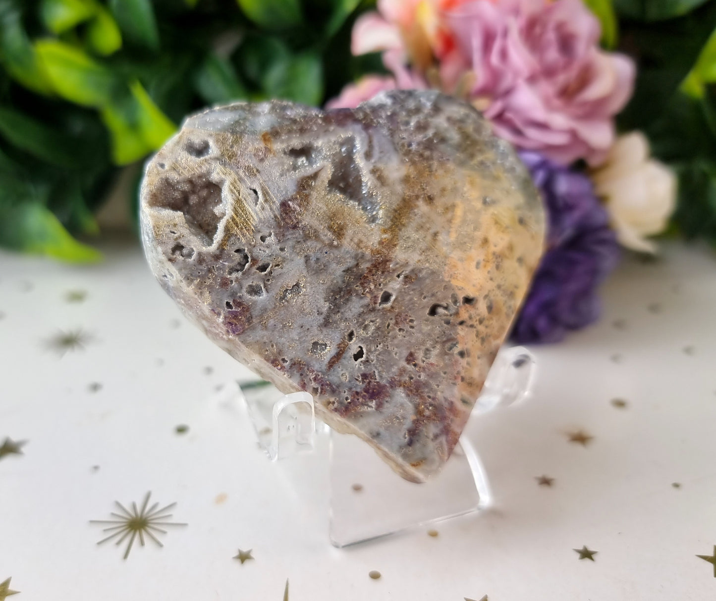 Aura Coated Druzy Quartz on Matrix Heart