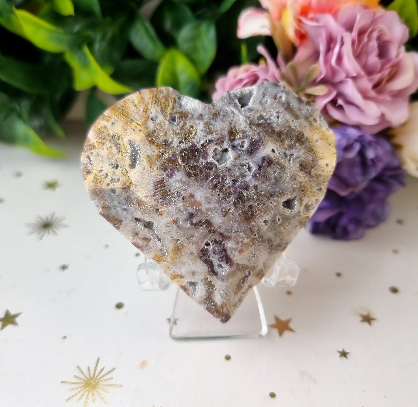 Aura Coated Druzy Quartz on Matrix Heart