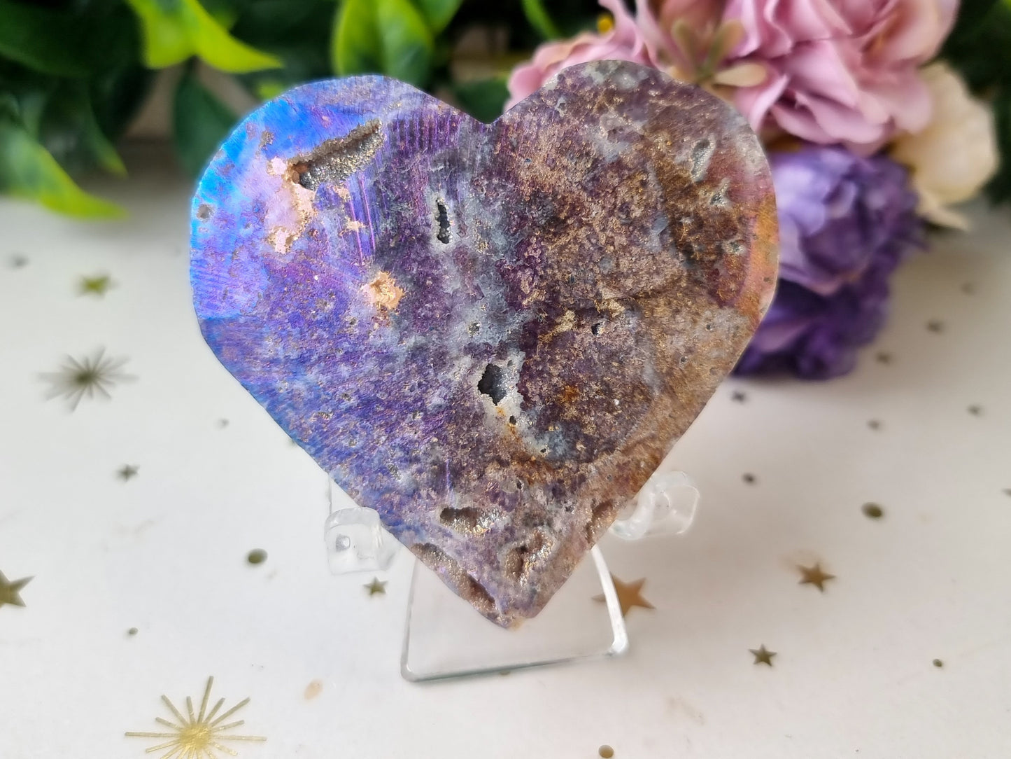 Aura Coated Druzy Quartz on matrix Heart