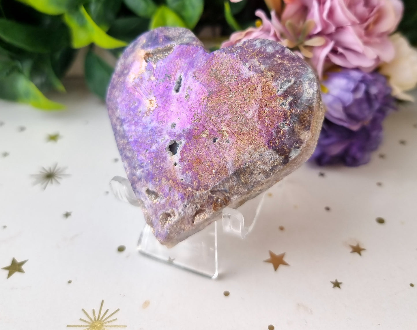 Aura Coated Druzy Quartz on matrix Heart