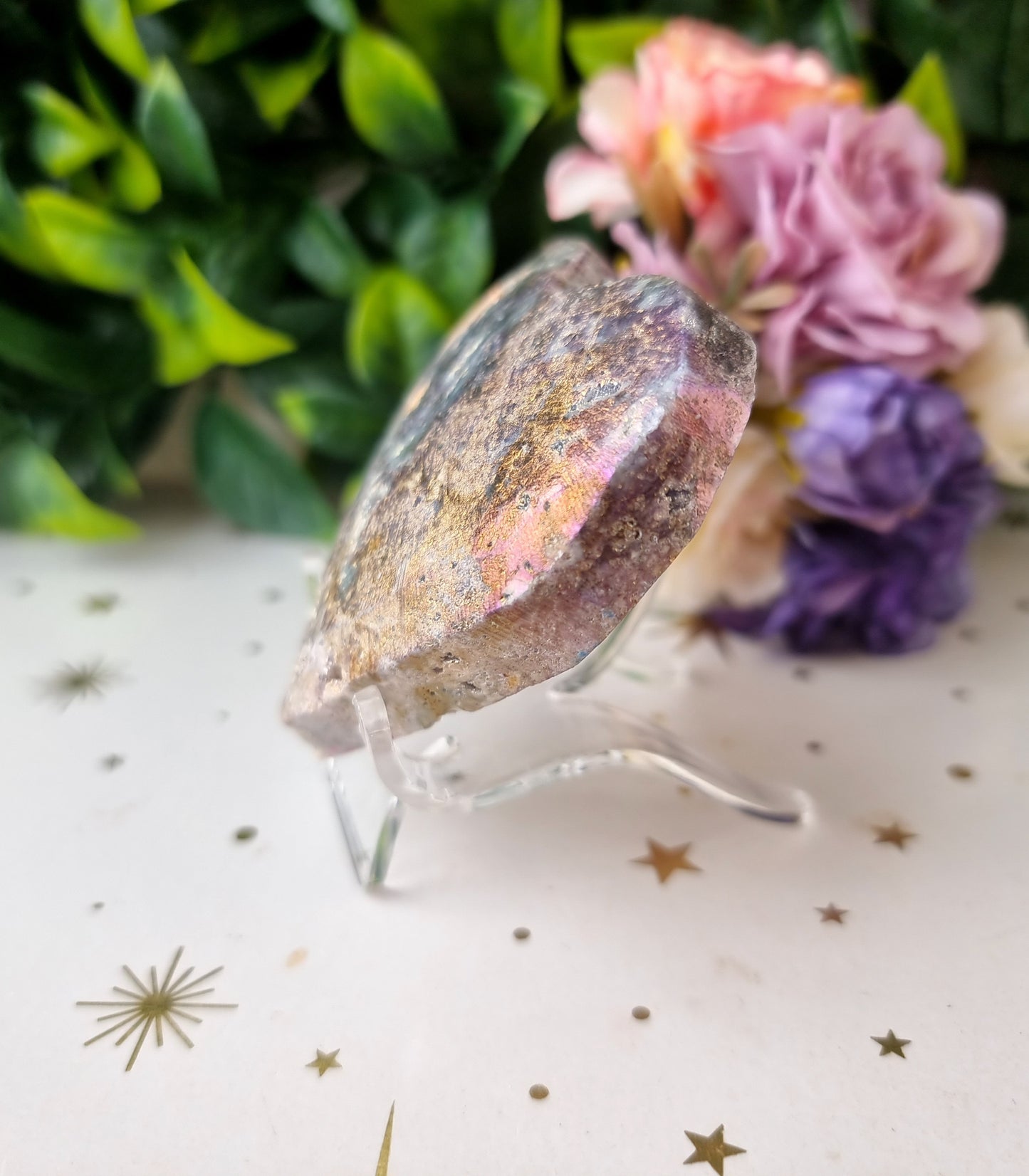 Aura Coated Druzy Quartz on matrix Heart