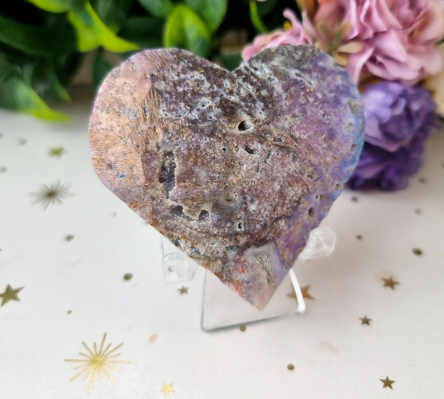 Aura Coated Druzy Quartz on matrix Heart