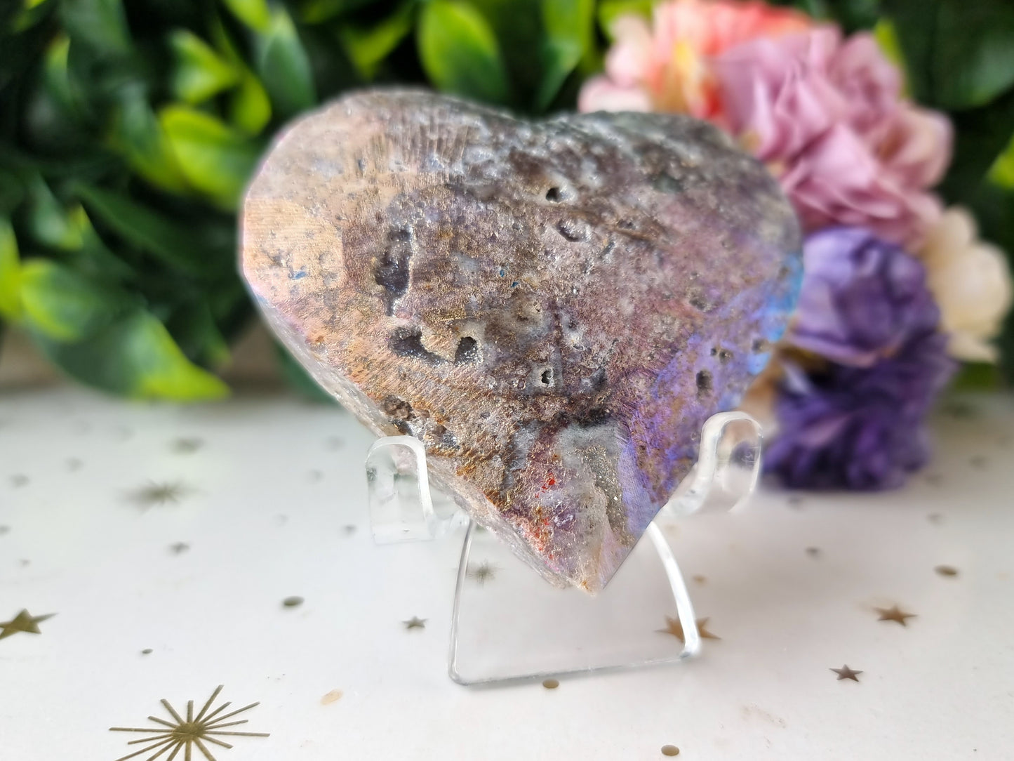 Aura Coated Druzy Quartz on matrix Heart