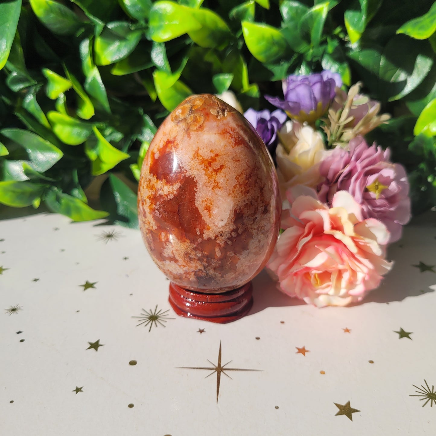 Red Flower Agate Egg