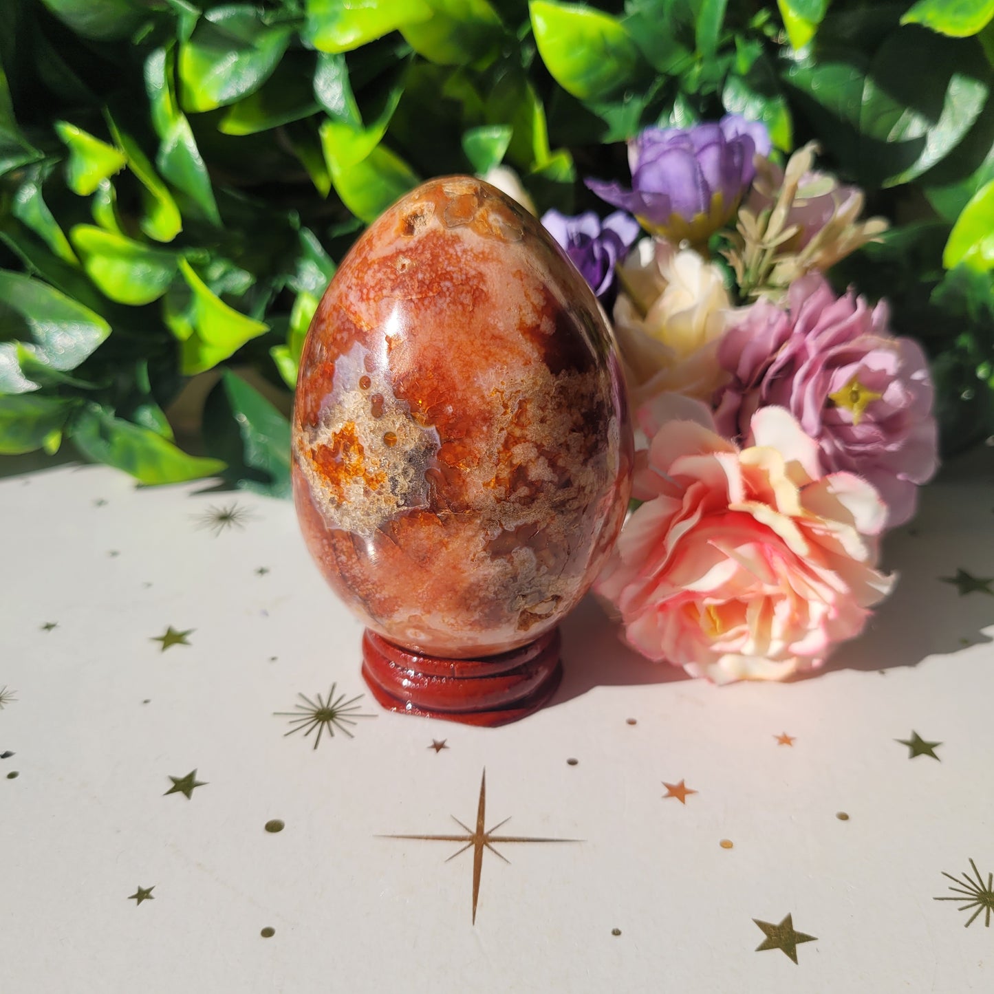 Red Flower Agate Egg