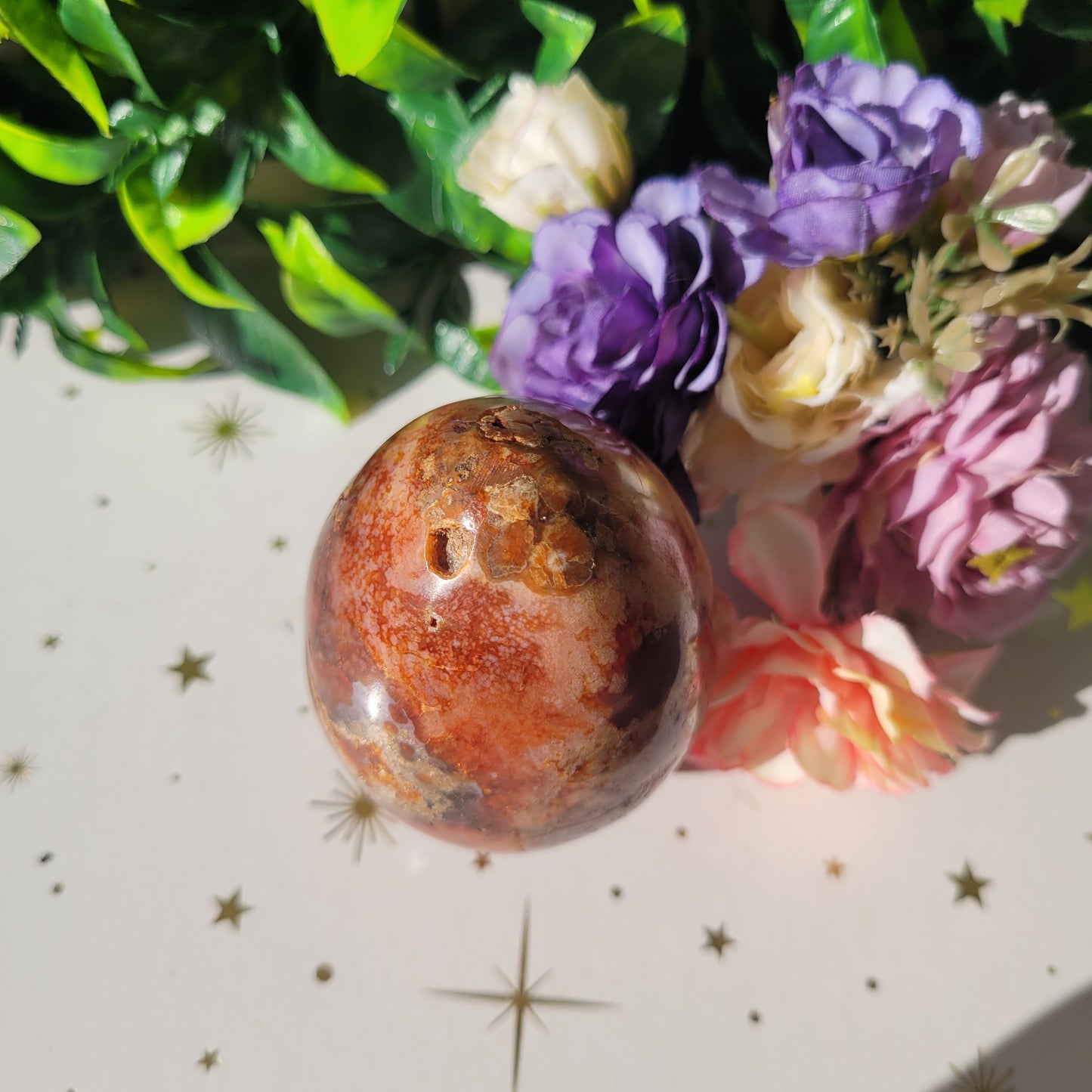 Red Flower Agate Egg