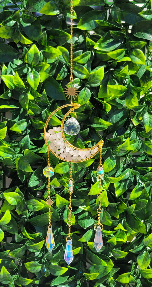 Rose Quartz Moon Hanging