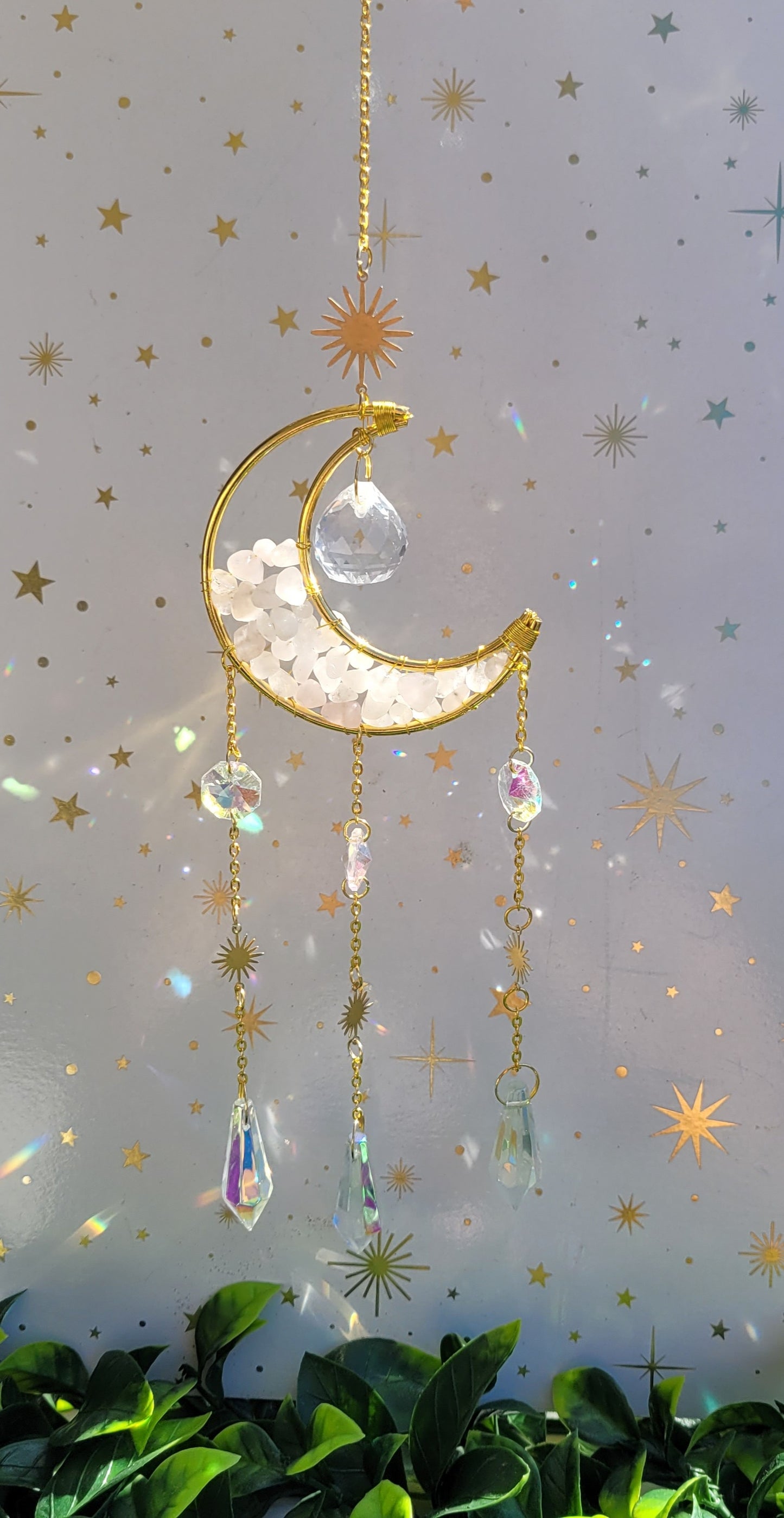 Rose Quartz Moon Hanging